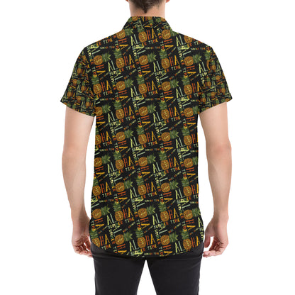 Aloha Hawaii Time Design Themed Print Men's Short Sleeve Button Up Shirt