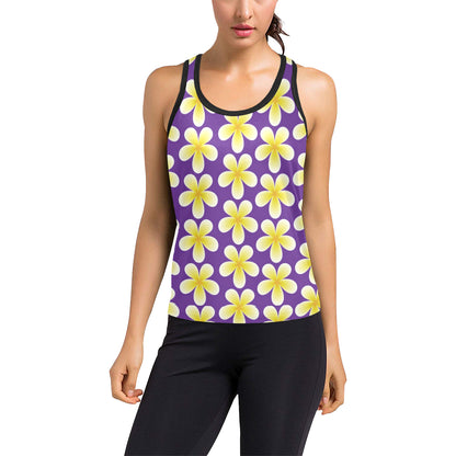 Yellow Plumeria Pattern Print Design PM05 Women's Racerback Tank Top