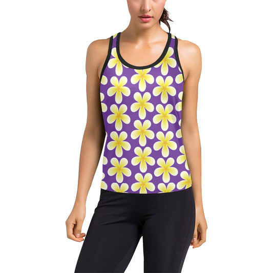 Yellow Plumeria Pattern Print Design PM05 Women's Racerback Tank Top