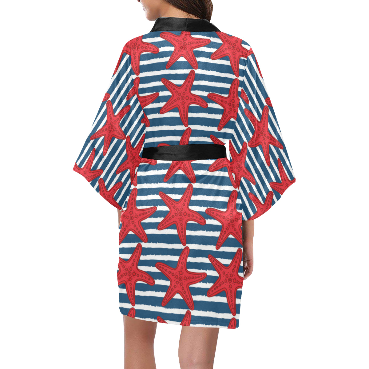 Starfish Red Pattern Print Design 02 Women's Short Kimono