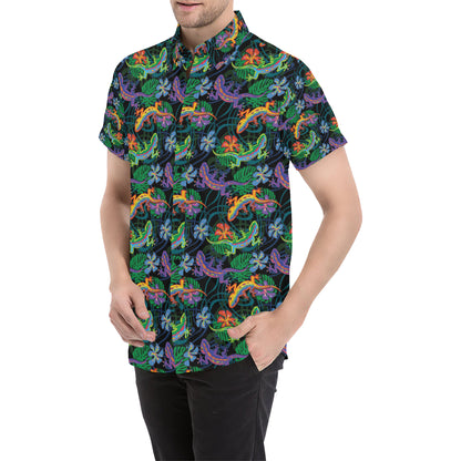 Gecko Colorful Pattern Print Design 01 Men's Short Sleeve Button Up Shirt