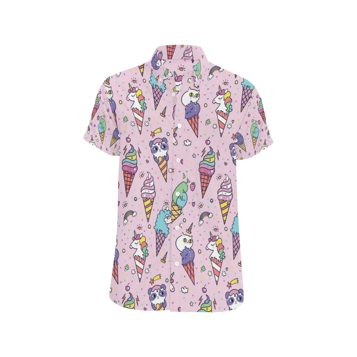 Ice Cream Pattern Print Design IC05 Men's Short Sleeve Button Up Shirt