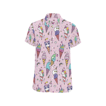 Ice Cream Pattern Print Design IC05 Men's Short Sleeve Button Up Shirt