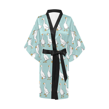 Goose Pattern Print Design 02 Women's Short Kimono