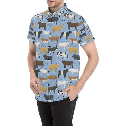 Cattle Pattern Print Design 02 Men's Short Sleeve Button Up Shirt