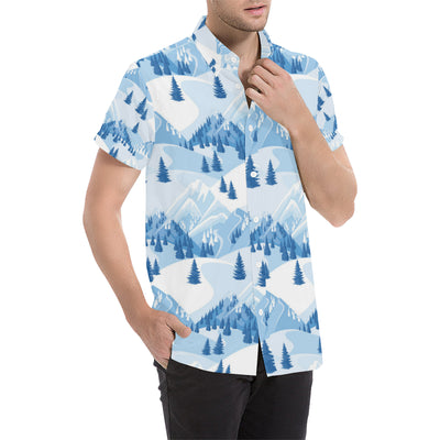 Mountain Pattern Print Design 03 Men's Short Sleeve Button Up Shirt