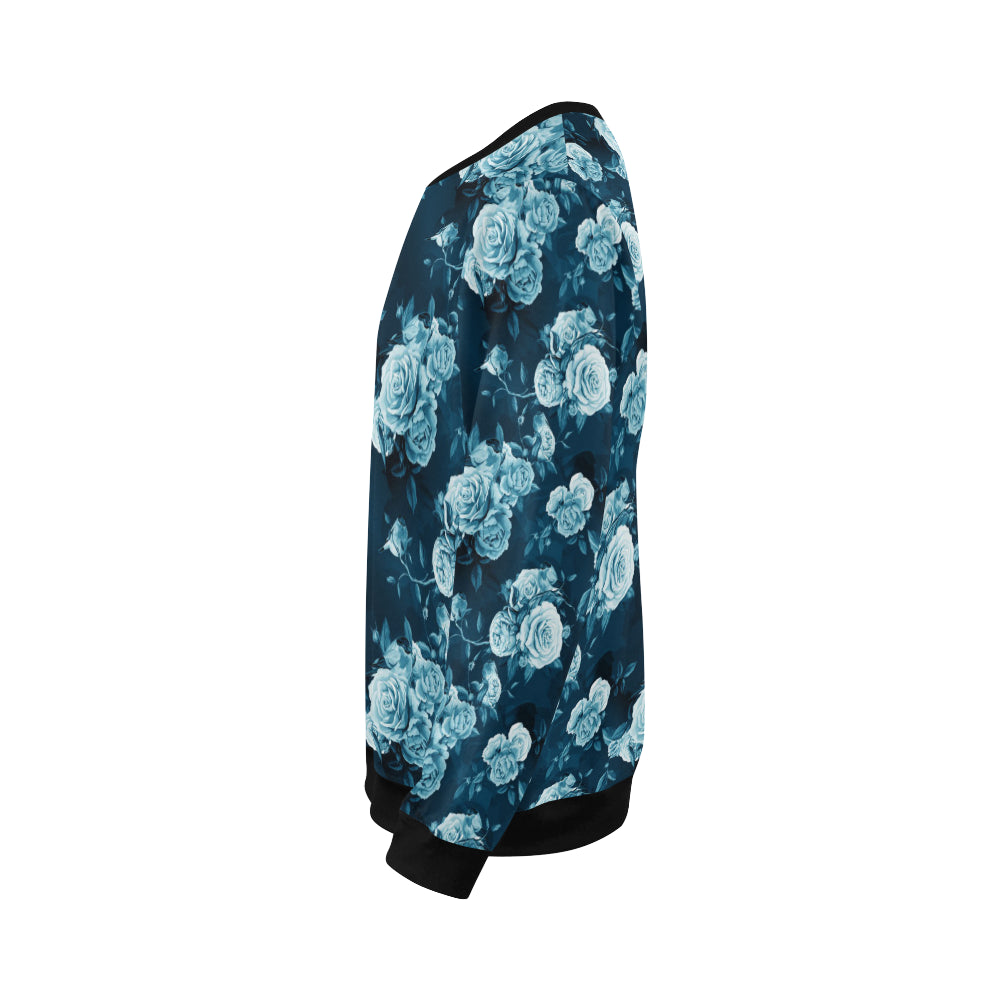 Rose Blue Pattern Print Design RO014 Men Long Sleeve Sweatshirt