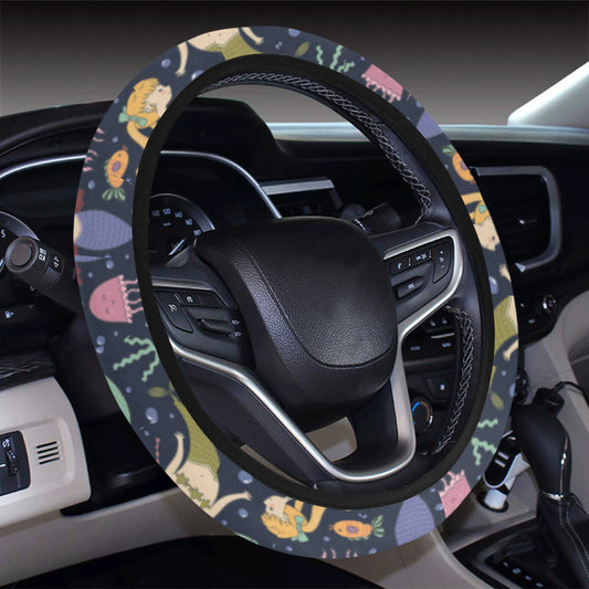 Mermaid Cartoon Pattern Print Design 03 Steering Wheel Cover with Elastic Edge
