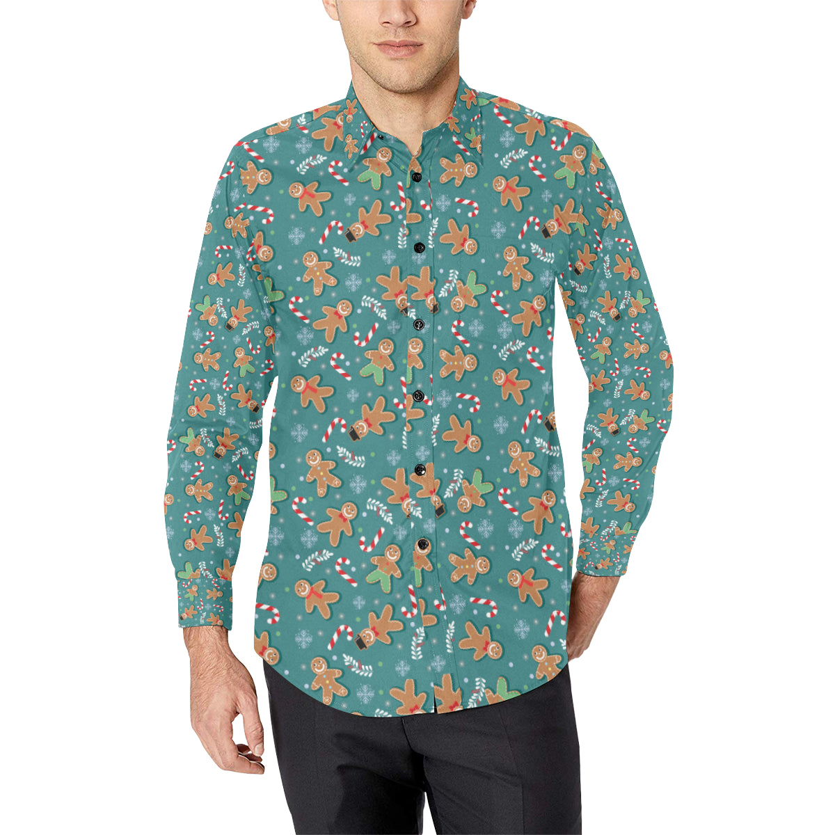Gingerbread Pattern Print Design 05 Men's Long Sleeve Shirt