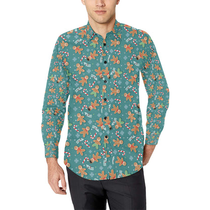 Gingerbread Pattern Print Design 05 Men's Long Sleeve Shirt