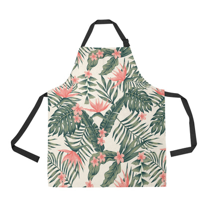 Tropical Flower Palm Leaves Apron with Pocket