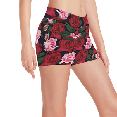 Rose Red Pink Pattern Print Design RO01 Yoga Shorts