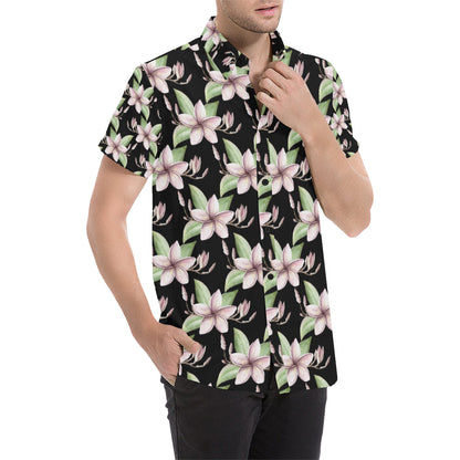Plumeria Pattern Print Design PM02 Men's Short Sleeve Button Up Shirt
