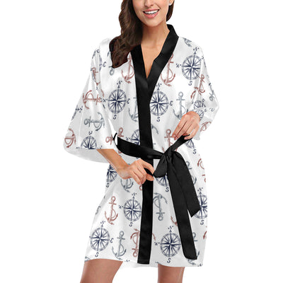 Anchor Pattern Print Design 06 Women's Short Kimono