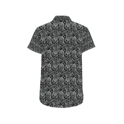 Paisley Black Design Print Men's Short Sleeve Button Up Shirt