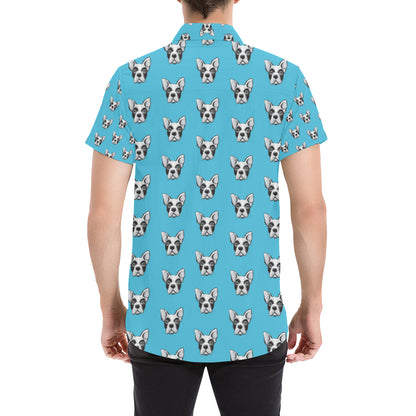 Boston Terrier Pattern Print Design 01 Men's Short Sleeve Button Up Shirt