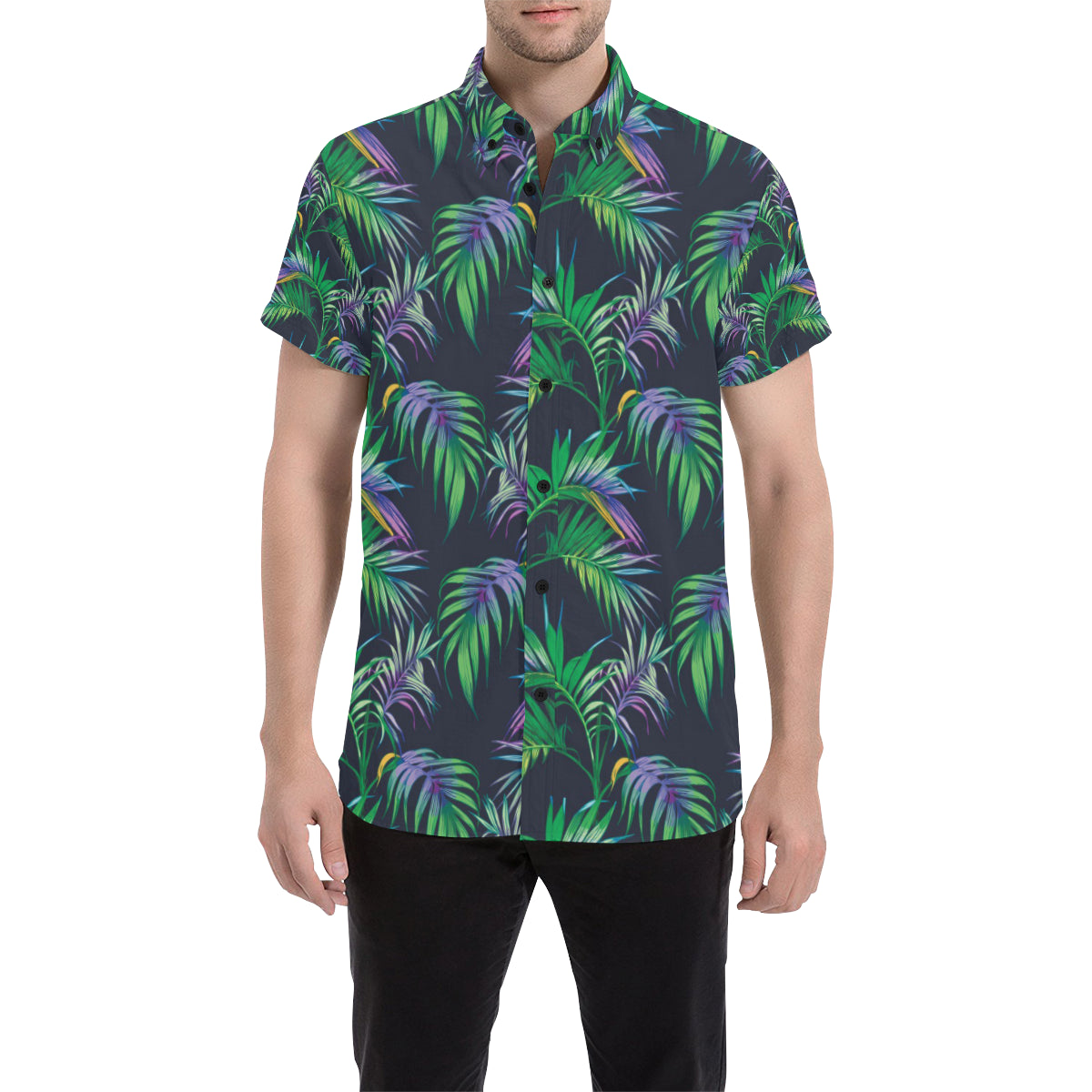 Palm Leaves Pattern Print Design PL04 Men's Short Sleeve Button Up Shirt