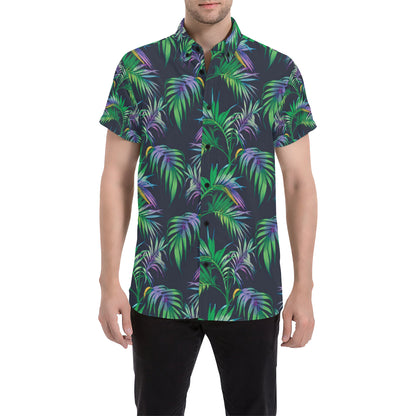 Palm Leaves Pattern Print Design PL04 Men's Short Sleeve Button Up Shirt