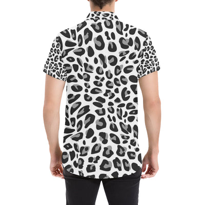 Snow Leopard Skin Print Men's Short Sleeve Button Up Shirt