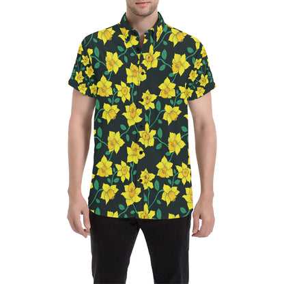 Daffodils Pattern Print Design DF03 Men's Short Sleeve Button Up Shirt