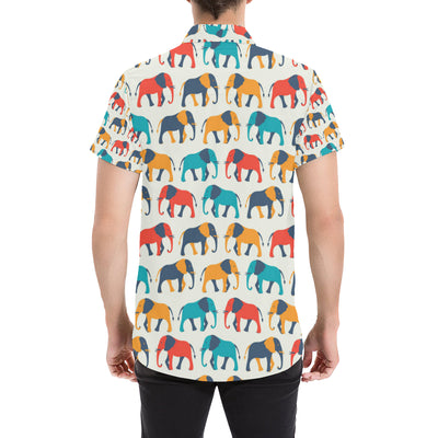 Elephant Colorful Print Pattern Men's Short Sleeve Button Up Shirt