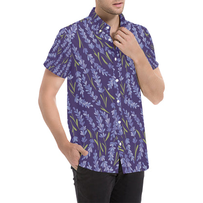 Lavender Pattern Print Design 03 Men's Short Sleeve Button Up Shirt