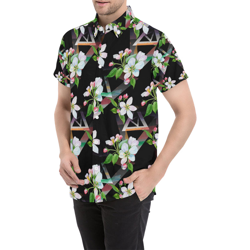 Apple blossom Pattern Print Design AB07 Men's Short Sleeve Button Up Shirt