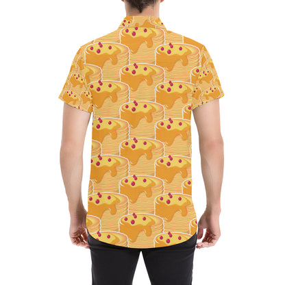 Pancake Pattern Print Design A04 Men's Short Sleeve Button Up Shirt