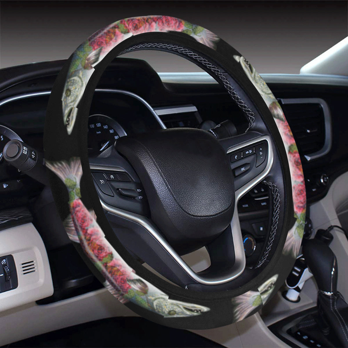 Barracuda Pattern Print Design 02 Steering Wheel Cover with Elastic Edge