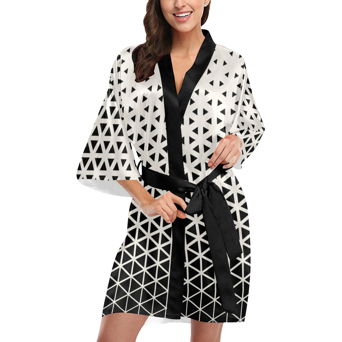 Geometric Black White Pattern Print Design 03 Women's Short Kimono