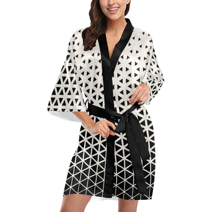 Geometric Black White Pattern Print Design 03 Women's Short Kimono