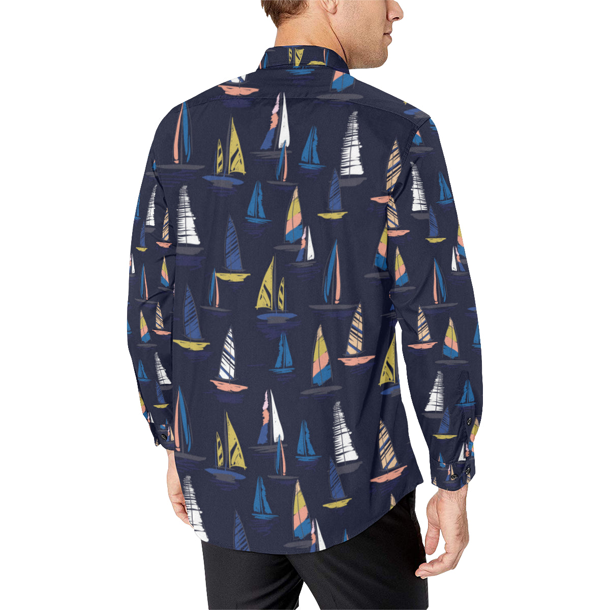 Sailing Ships Pattern Print Design A03 Men's Long Sleeve Shirt