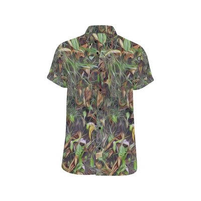 Camouflage Realistic Tree Print Men's Short Sleeve Button Up Shirt