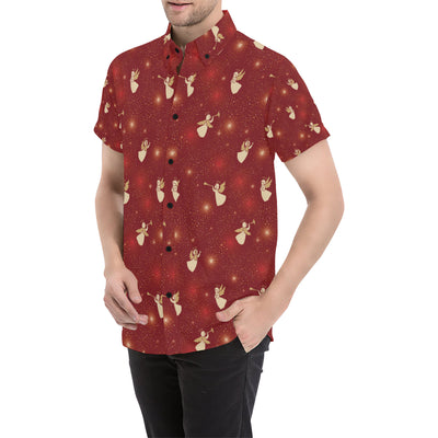 Angel Pattern Print Design 07 Men's Short Sleeve Button Up Shirt