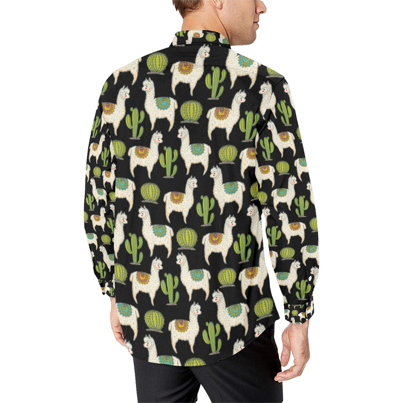 Alpaca Cactus Pattern Print Design 07 Men's Long Sleeve Shirt