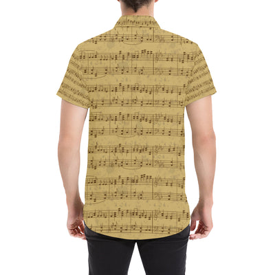 Music Note Vintage Themed Print Men's Short Sleeve Button Up Shirt