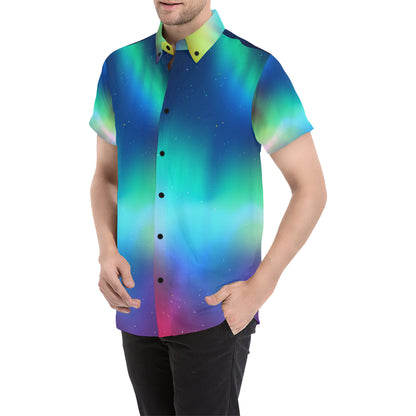 Aurora Borealis Pattern Print Design 02 Men's Short Sleeve Button Up Shirt