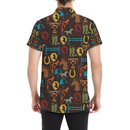 Equestrian Equipment Horse Colorful Men's Short Sleeve Button Up Shirt