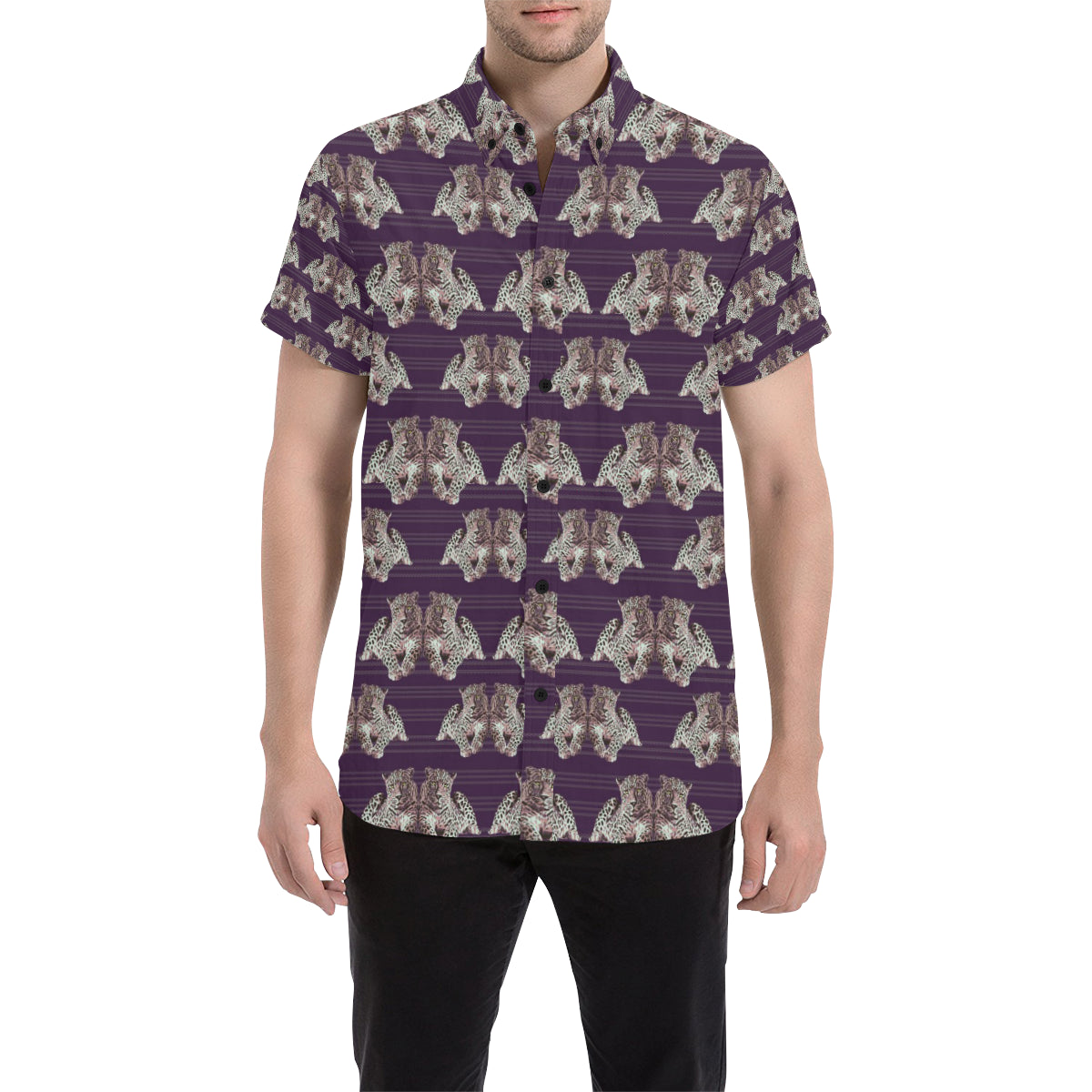 Leopard Pattern Print Design 01 Men's Short Sleeve Button Up Shirt