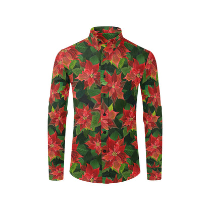 Poinsettia Pattern Print Design POT04 Men's Long Sleeve Shirt