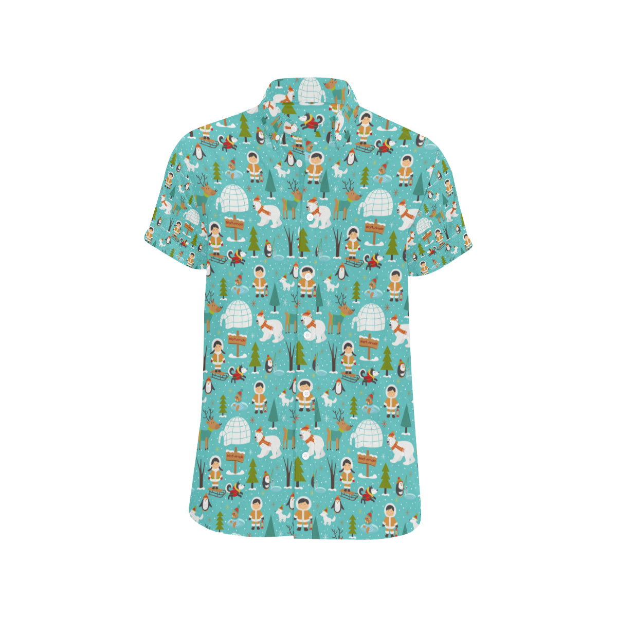 Eskimo Pattern Print Design 01 Men's Short Sleeve Button Up Shirt