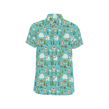 Eskimo Pattern Print Design 01 Men's Short Sleeve Button Up Shirt