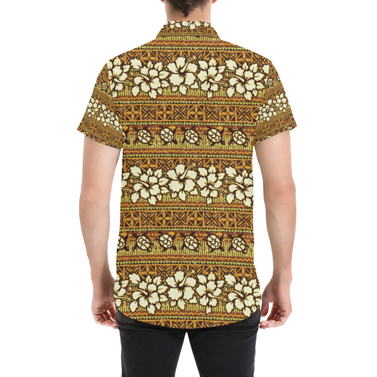 Hawaiian Themed Pattern Print Design H015 Men's Short Sleeve Button Up Shirt
