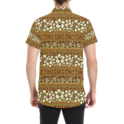 Hawaiian Themed Pattern Print Design H015 Men's Short Sleeve Button Up Shirt