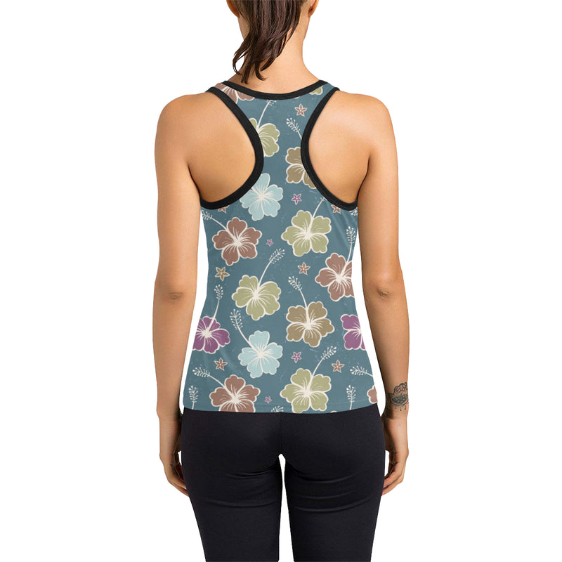 Hibiscus Pattern Print Design HB033 Women's Racerback Tank Top