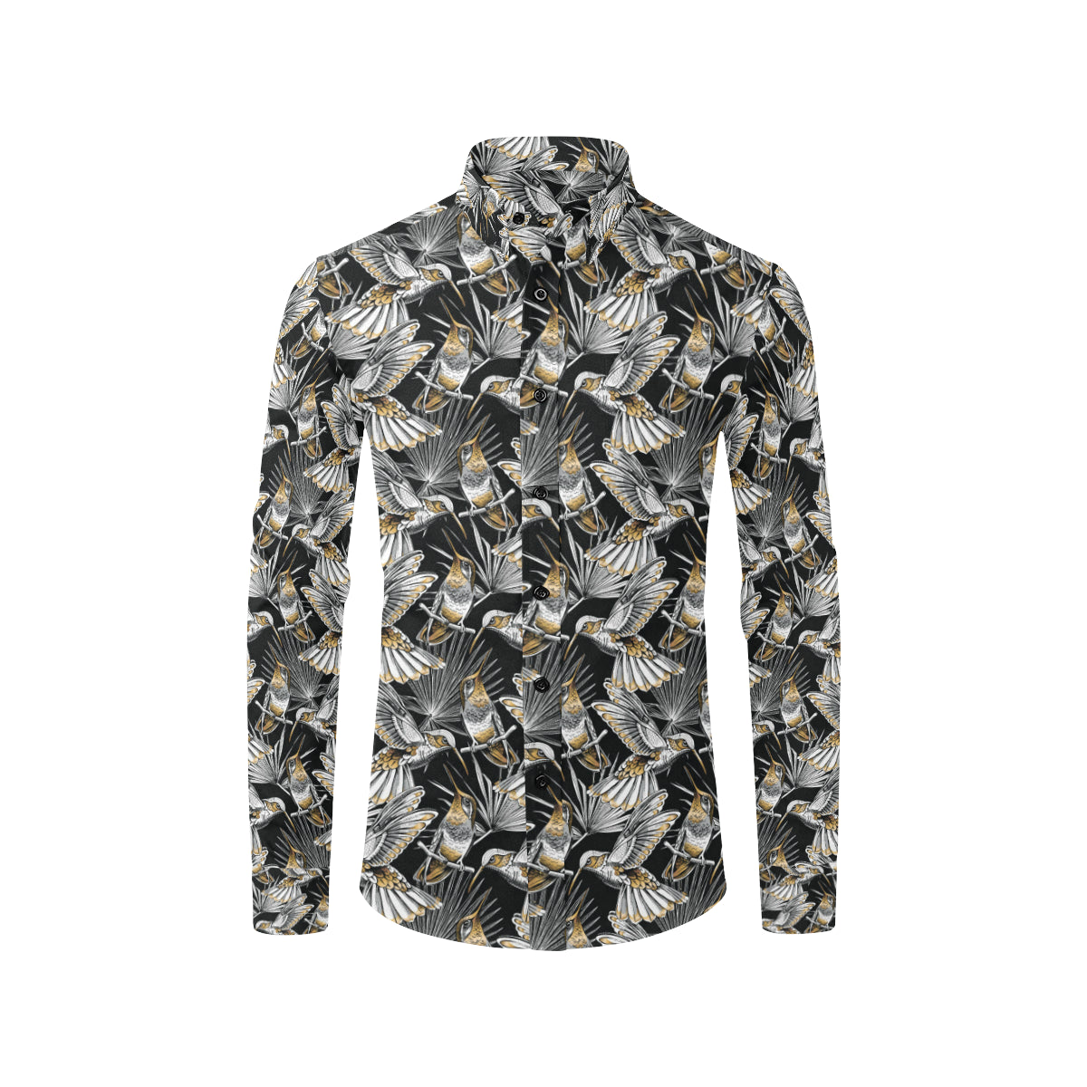 Hummingbird Gold Design Themed Print Men's Long Sleeve Shirt
