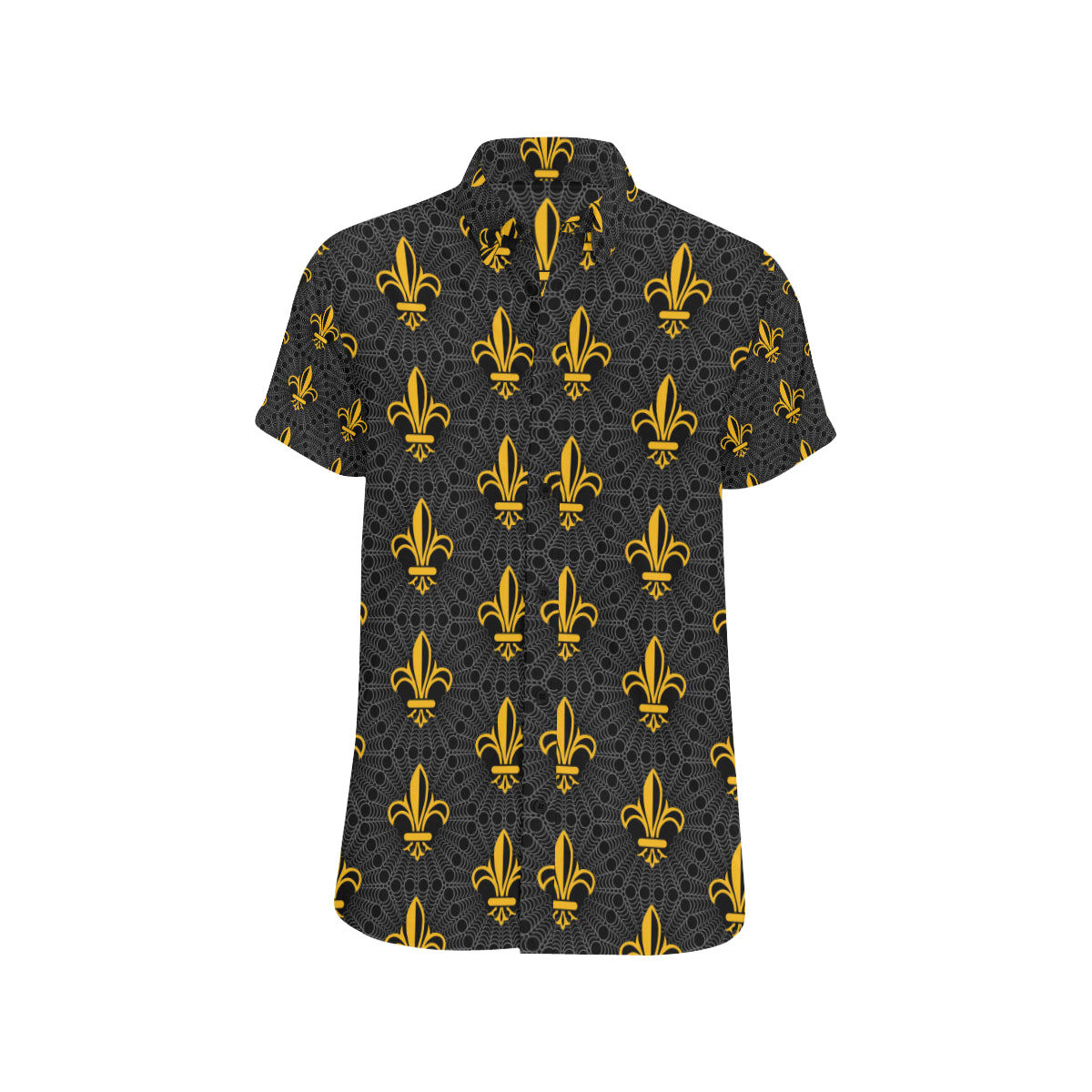 Fleur De Lis Gold Pattern Print Design 01 Men's Short Sleeve Button Up Shirt