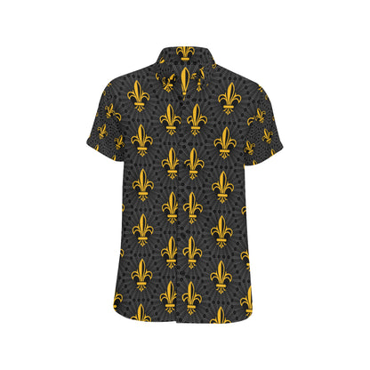 Fleur De Lis Gold Pattern Print Design 01 Men's Short Sleeve Button Up Shirt