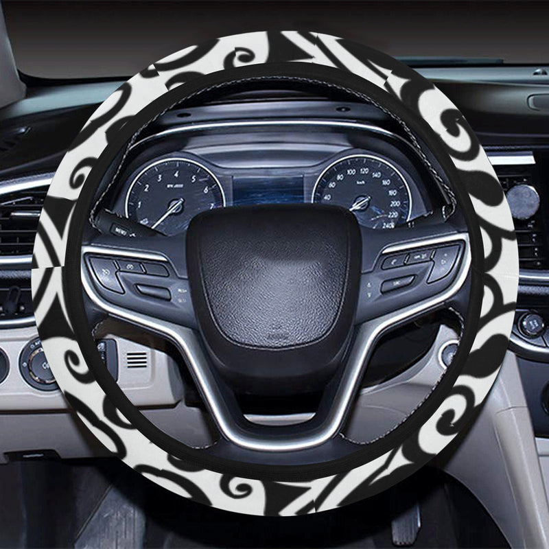 Polynesian Tattoo Pattern Steering Wheel Cover with Elastic Edge