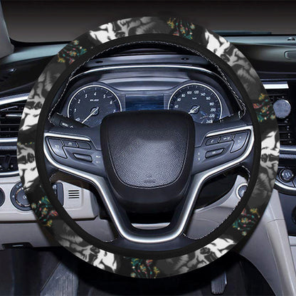 Wolf Black Dream Catcher Design Print Steering Wheel Cover with Elastic Edge